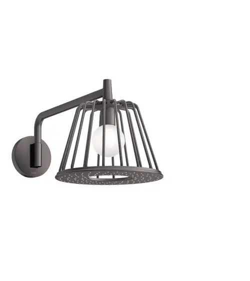 Wandlampe mit einem schlichten, metallenen Gestell in Brushed Black Chrome, ausgestattet mit einer runden LED-Lampe. Design von AXOR.
